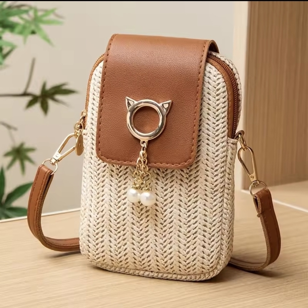 Brown and Cream Crossbody Bag